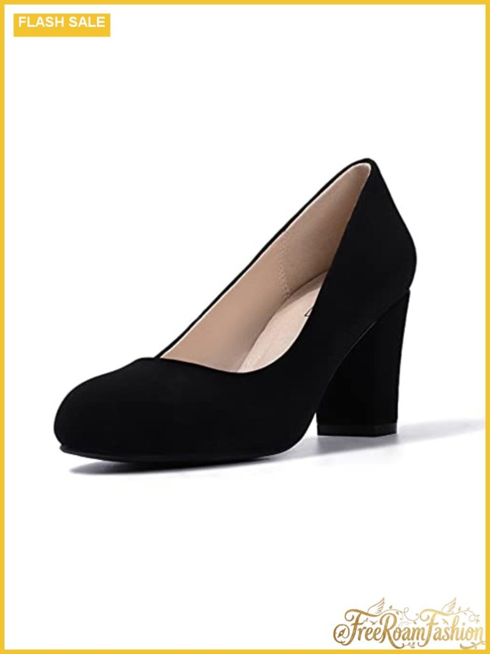 Women's Low Chunky Block Heel Closed Round Toe Pumps
